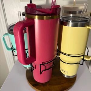 6 Slot Rotating Stanley Cup Organizer Holder 40oz Tumbler Spinning Wood Rack Bas